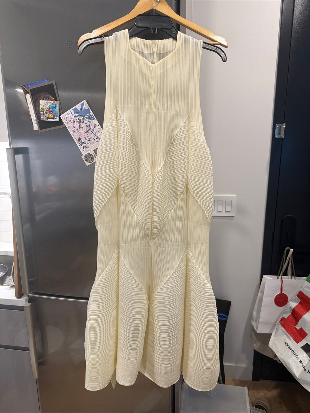 Zara Cream Sculptural Pleated Midi Dress